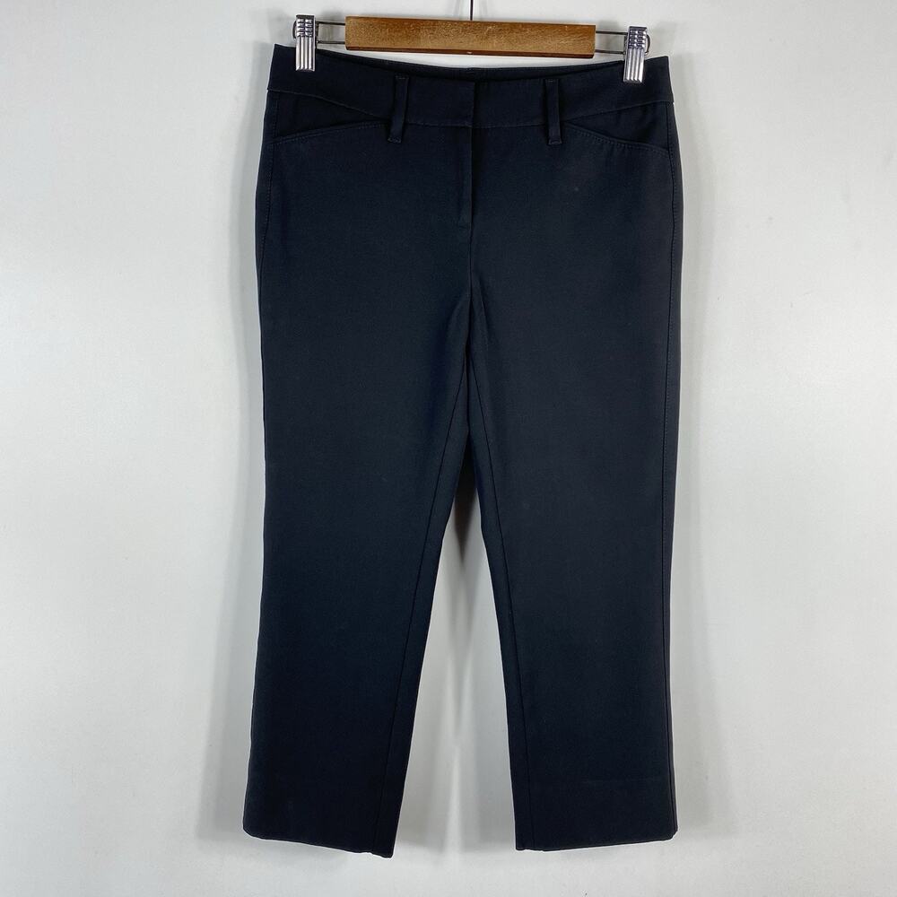 White House Black Market Crop Pants 0 Black Straight Pockets Cotton Blend